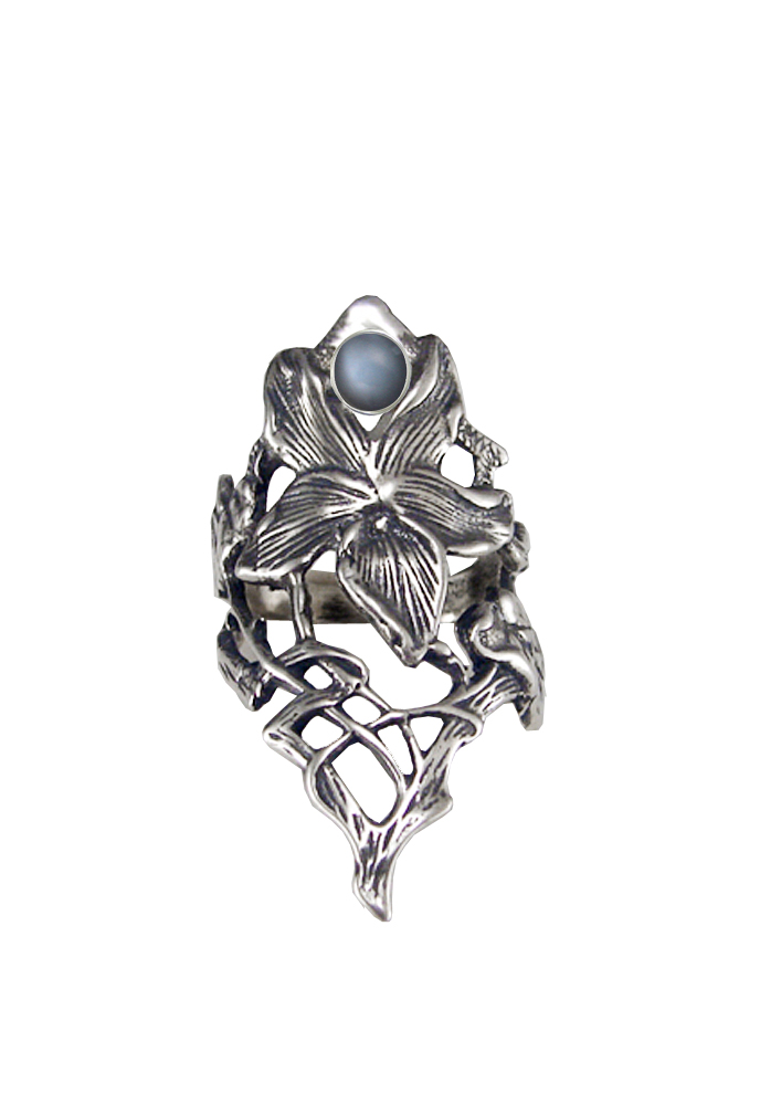 Sterling Silver Woman Maiden's Flower Ring With Grey Moonstone Size 10